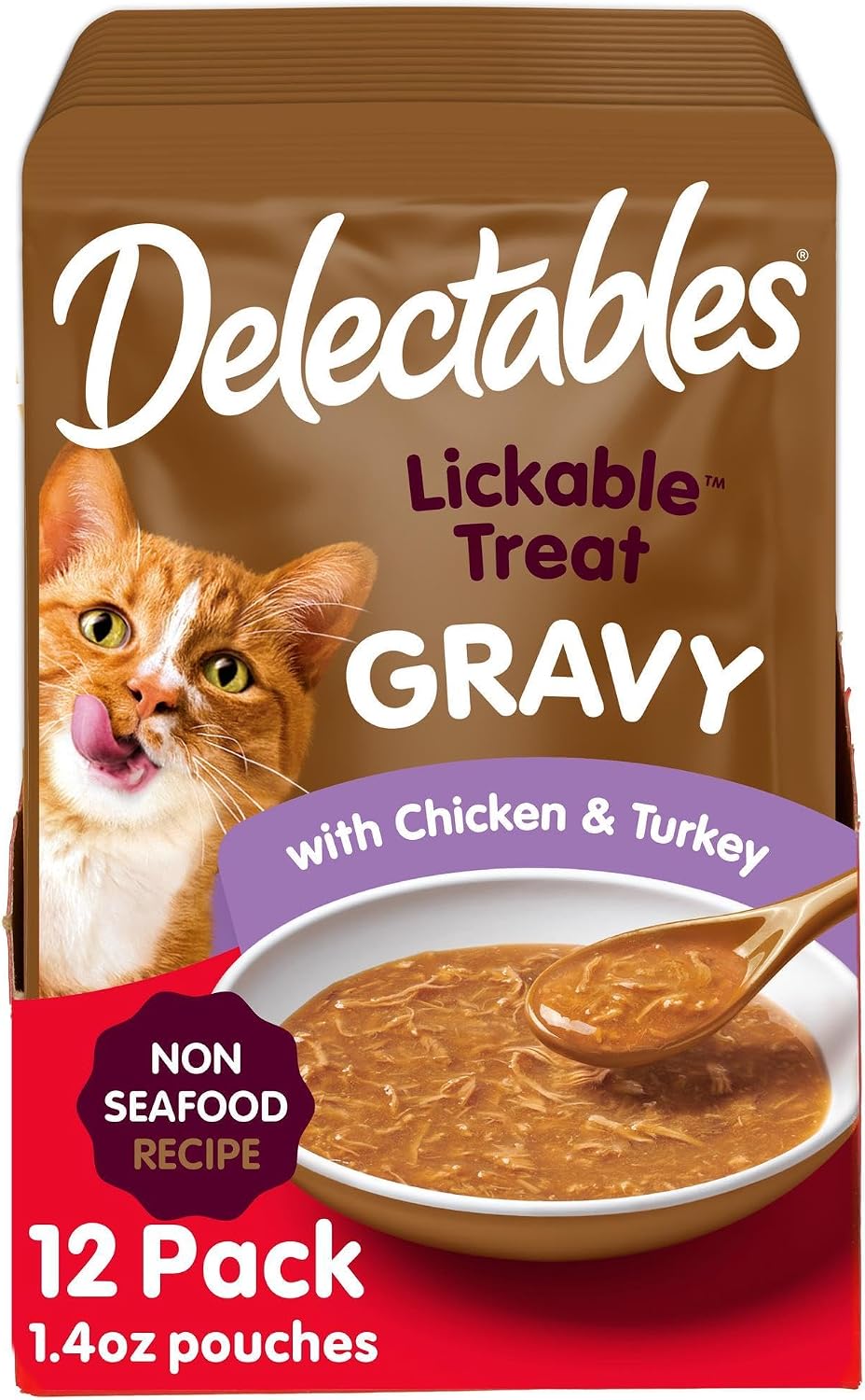 Delectables Lickable Treat Gravy Wet Cat Treat Variety Pack, Food Topper, Hydrating, Grain-Free, No Fillers, By-Products, Added Preservatives, 1.4oz Pouch, 12ct