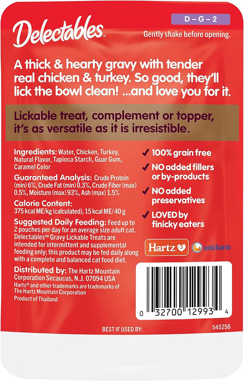 Delectables Lickable Treat Gravy Wet Cat Treat Variety Pack, Food Topper, Hydrating, Grain-Free, No Fillers, By-Products, Added Preservatives, 1.4oz Pouch, 12ct