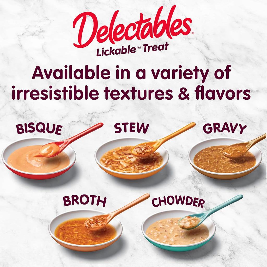 Delectables Lickable Treat Gravy Wet Cat Treat Variety Pack, Food Topper, Hydrating, Grain-Free, No Fillers, By-Products, Added Preservatives, 1.4oz Pouch, 12ct