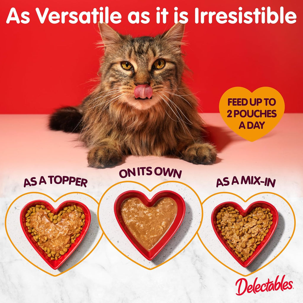 Delectables Lickable Treat Gravy Wet Cat Treat Variety Pack, Food Topper, Hydrating, Grain-Free, No Fillers, By-Products, Added Preservatives, 1.4oz Pouch, 12ct